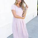 Large Pink Striped Midi Pocket Dress