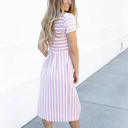 Large Pink Striped Midi Pocket Dress