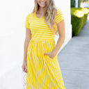 Large Yellow Striped Midi Pocket Dress