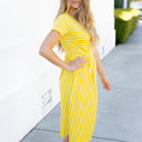 Large Yellow Striped Midi Pocket Dress