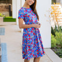 Medium Blue Red Floral Bold Floral Pocket Penelope Dress