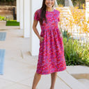 Large Dark Pink Floral Bold Floral Pocket Penelope Dress