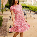 XL Small Red Floral Tiered Empire Waist Sarah Dress