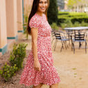 XL Small Red Floral Tiered Empire Waist Sarah Dress