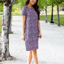 Medium Navy / Pink Floral Heather T-shirt Pocket Dress