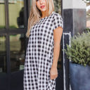 Large Black Gingham Pocket Tee Dress