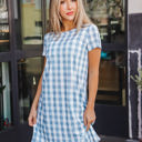 Large Blue Gingham Pocket Tee Dress