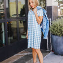 Large Blue Gingham Pocket Tee Dress