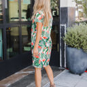 Large Coral Cream Green Tropical Pocket Tee Dress