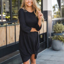 Large Black Twist Front 3/4 Sleeve Dress