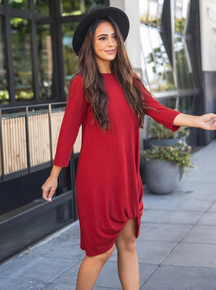 Twist Front 3/4 Sleeve Dress