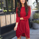 Large Red Twist Front 3/4 Sleeve Dress