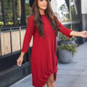 Medium Red Twist Front 3/4 Sleeve Dress