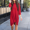 Medium Red Twist Front 3/4 Sleeve Dress