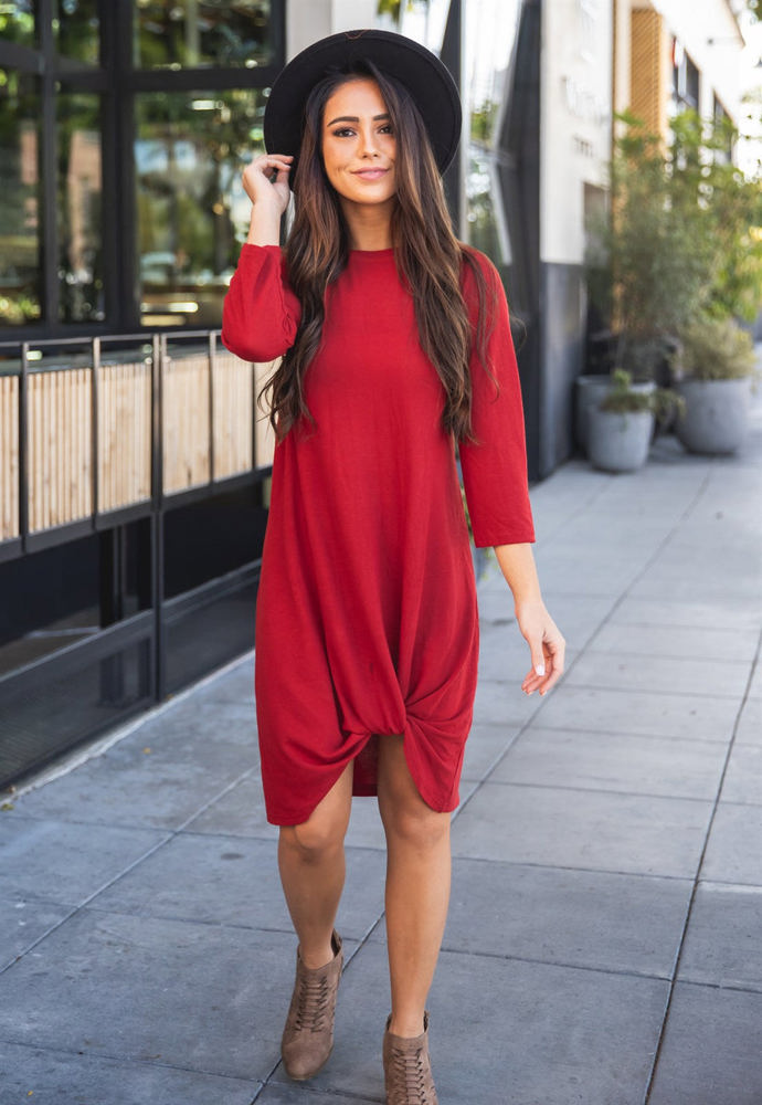 Twist Front 3/4 Sleeve Dress