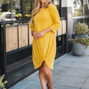 Large Yellow Twist Front 3/4 Sleeve Dress