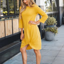 Large Yellow Twist Front 3/4 Sleeve Dress