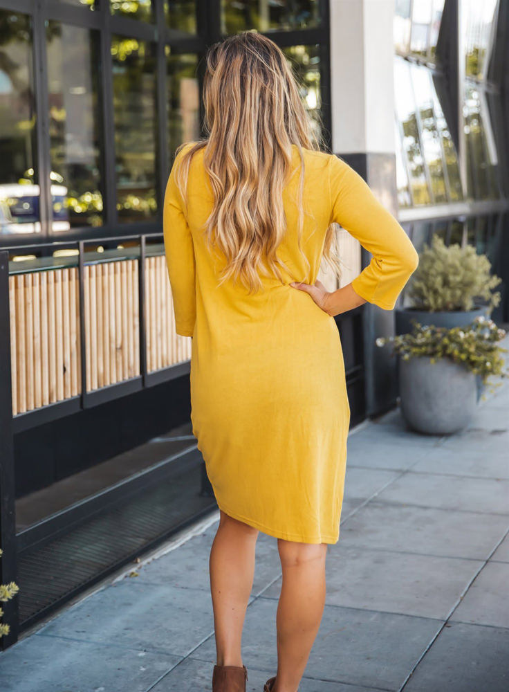 Twist Front 3/4 Sleeve Dress