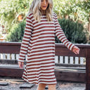 Large Brick / White Long Sleeve Striped Jamey Dress