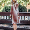 Large Brick / White Long Sleeve Striped Jamey Dress