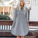 Medium Charcoal Long Sleeve Striped Jamey Dress