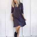 Large Navy / Brown Long Sleeve Striped Jamey Dress