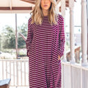 Medium Burgundy Long Sleeve Striped Jamey Dress