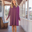 Medium Burgundy Long Sleeve Striped Jamey Dress