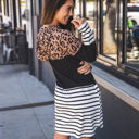 Small Brown Leopard / Stripe Hooded Long Sleeve Evalee Dress