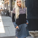 Medium Gray / Leopard Hooded Long Sleeve Evalee Dress