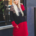 Large Red Cheetah Hooded Long Sleeve Evalee Dress