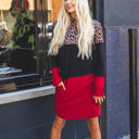 Large Red / Cheetah Hooded Long Sleeve Evalee Dress