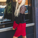 Large Red Cheetah Hooded Long Sleeve Evalee Dress