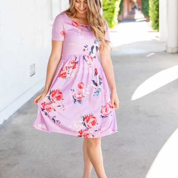 Gathered Waist Floral Grace Dress