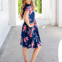 Large Navy Gathered Waist Floral Grace Dress