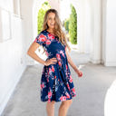 Large Navy Gathered Waist Floral Grace Dress