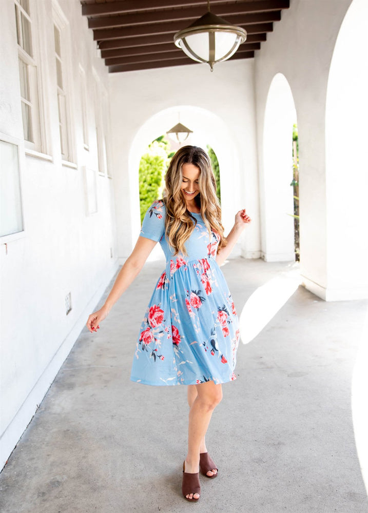 Gathered Waist Floral Grace Dress