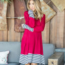  Long Sleeve Stripe Hem Rosa Dress