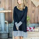 Large Black Long Sleeve Stripe Hem Rosa Dress