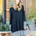 Large Black Long Sleeve Stripe Hem Rosa Dress