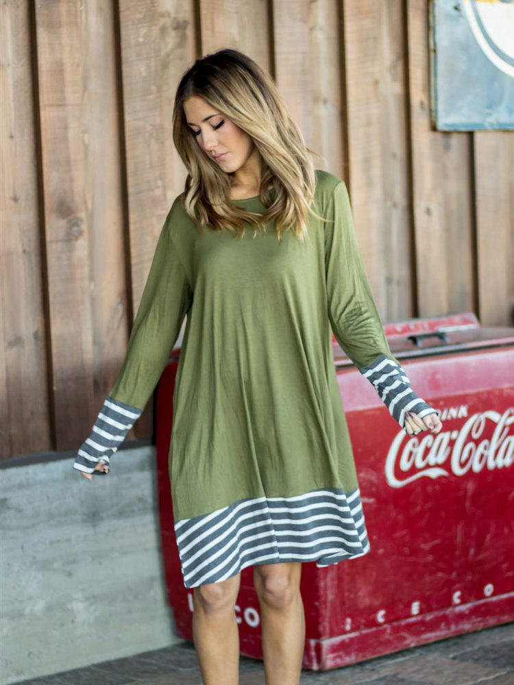 Long Sleeve Stripe Hem Rosa Dress