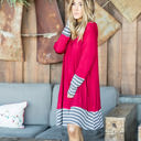 Large Red Long Sleeve Stripe Hem Rosa Dress