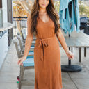 Large Orange Knit Tie Waist Lennon Tank Dress