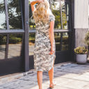 Large Green Camo Patterned Scoop Hem Midi Pocket Dress