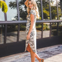 Medium Green Camo Patterned Scoop Hem Midi Pocket Dress