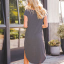 Large Black Stripe Patterned Scoop Hem Midi Pocket Dress