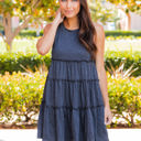 XL Charcoal Peplum Ruffle Swing Dress