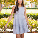 Medium Light Gray Peplum Ruffle Swing Dress