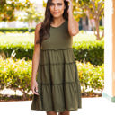 Small Olive Green Peplum Ruffle Swing Dress