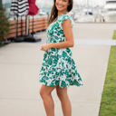 Large Green Floral V-neck Tiered Babydoll Dress